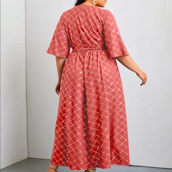 Plus Gilding Plaid Belted A-line Dress - Picture 2 of 8
